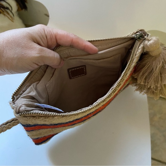 J. Jill Burlap Jute Cosmetic Bag Clutch Wristlet Makeup Toiletry Travel Sz 7X10” - Picture 4 of 8